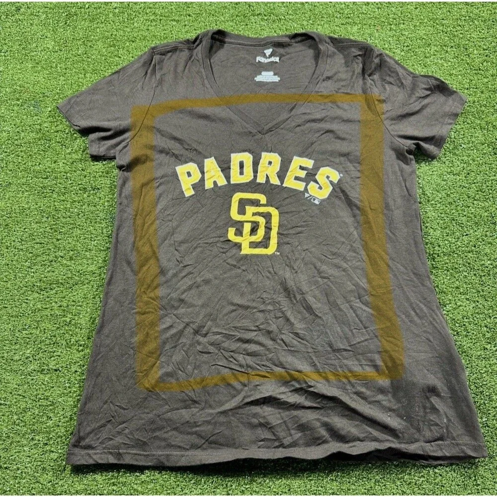 Women's Brown San Diego Padres S Short Sleeve V-Neck T-Shirt NWOT